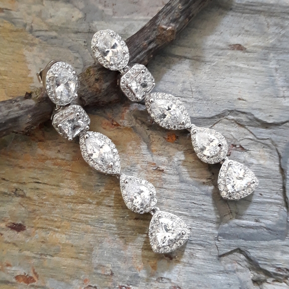 Long Bridal Silver Earrings - Picture 10 of 12